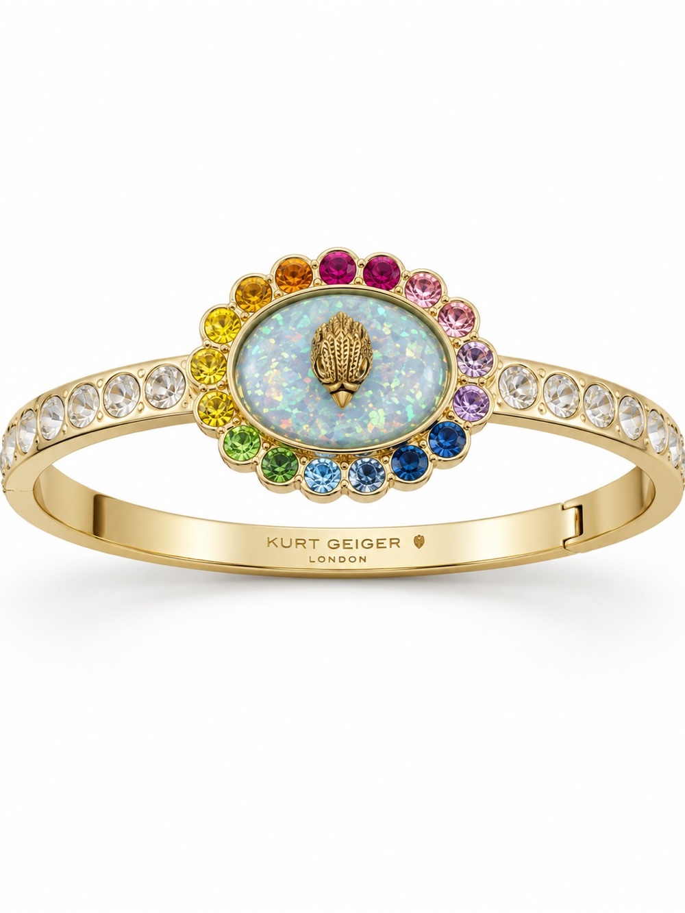 Kurt Geiger Gold Rainbow Crystal Opal Center Bangle